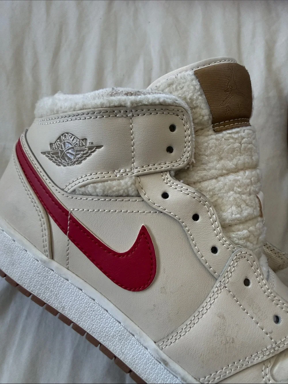 Jordan Kids Cream High-Top Sneakers with Blue Swoosh and Gum Outsole